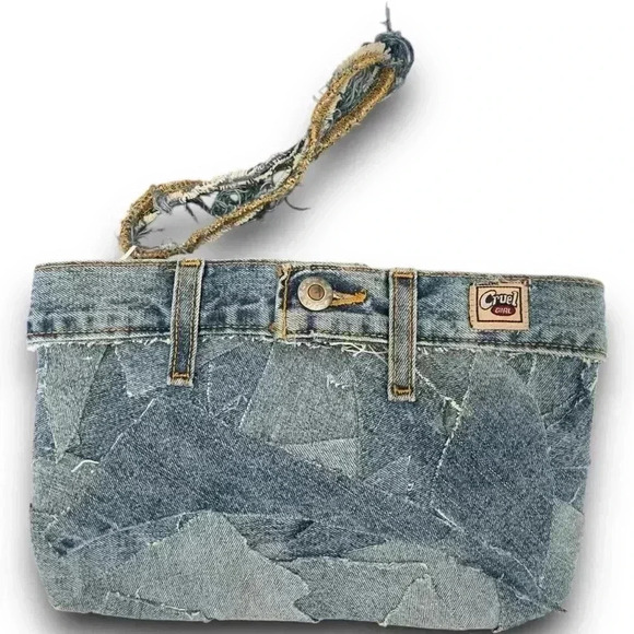 Vtg Upcycled Cruel Girl Denim Clutch Boro Wristlet Handmade Patchwork Jean Purse - Picture 2 of 4